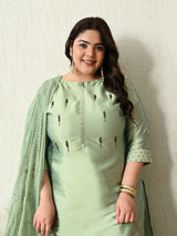 Plus Size Mystical Pista Green Embellished Zorba Kurta Set with Dupatta