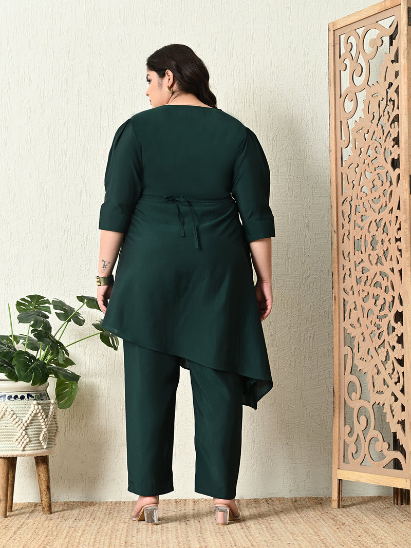 Plus Size Bottle Green Embellished Co-ord Set