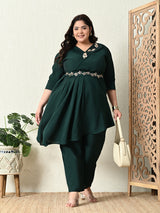 Plus Size Bottle Green Embellished Co-ord Set