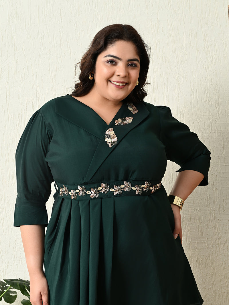 Plus Size Bottle Green Embellished Co-ord Set