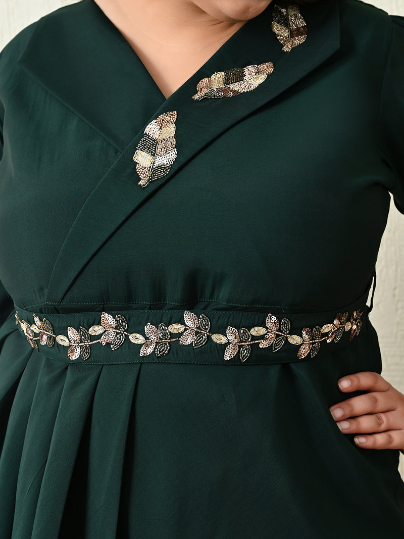 Plus Size Bottle Green Embellished Co-ord Set