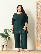 Plus Size Bottle Green Embellished Co-ord Set