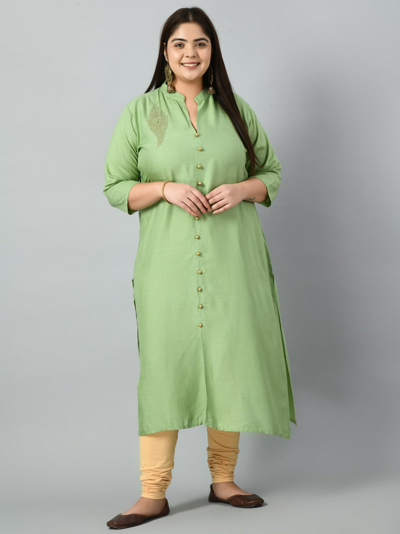 Plus Size Plus Size Embellished Pista Green Kurta