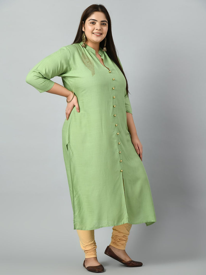 Plus Size Plus Size Embellished Pista Green Kurta