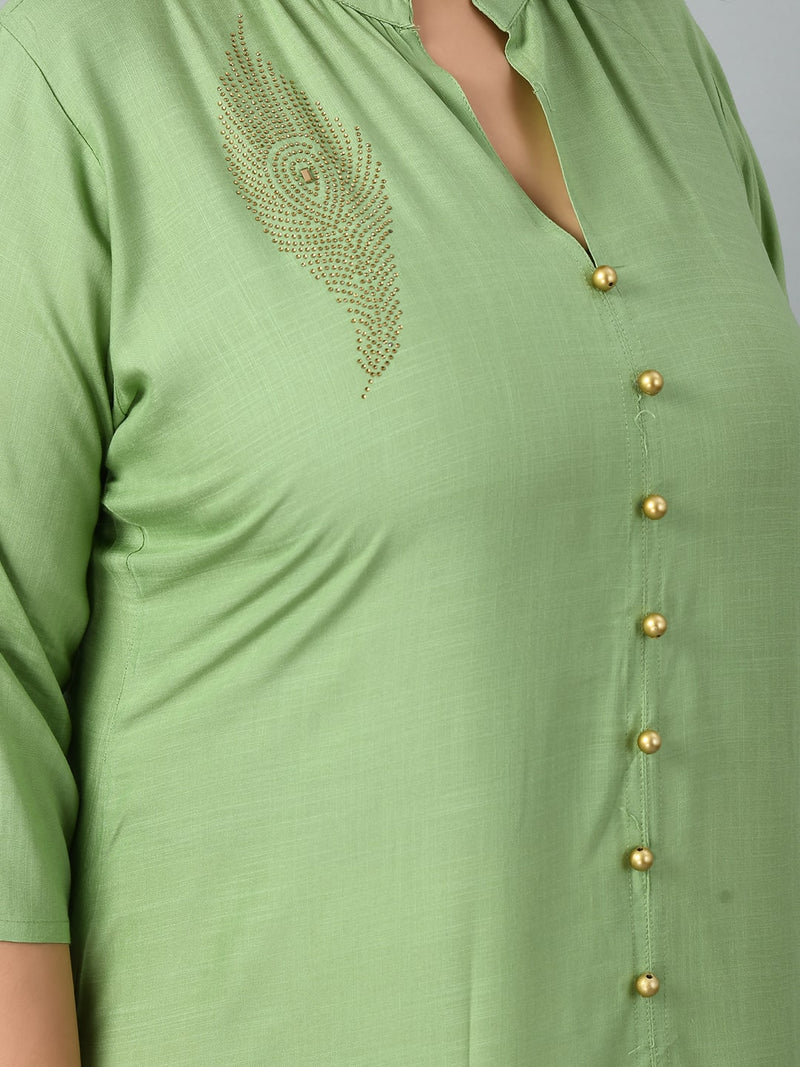 Plus Size Plus Size Embellished Pista Green Kurta