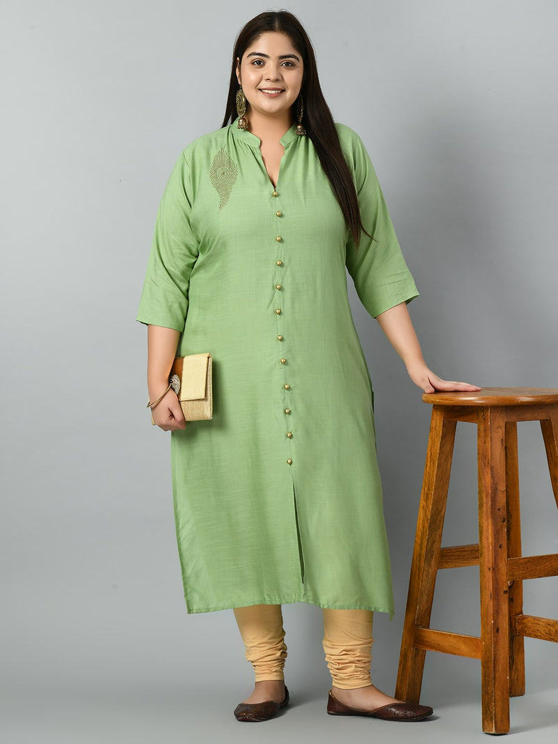 Plus Size Plus Size Embellished Pista Green Kurta