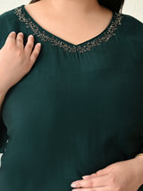 Plus Size Bottle Green Embellished Co-ord Set