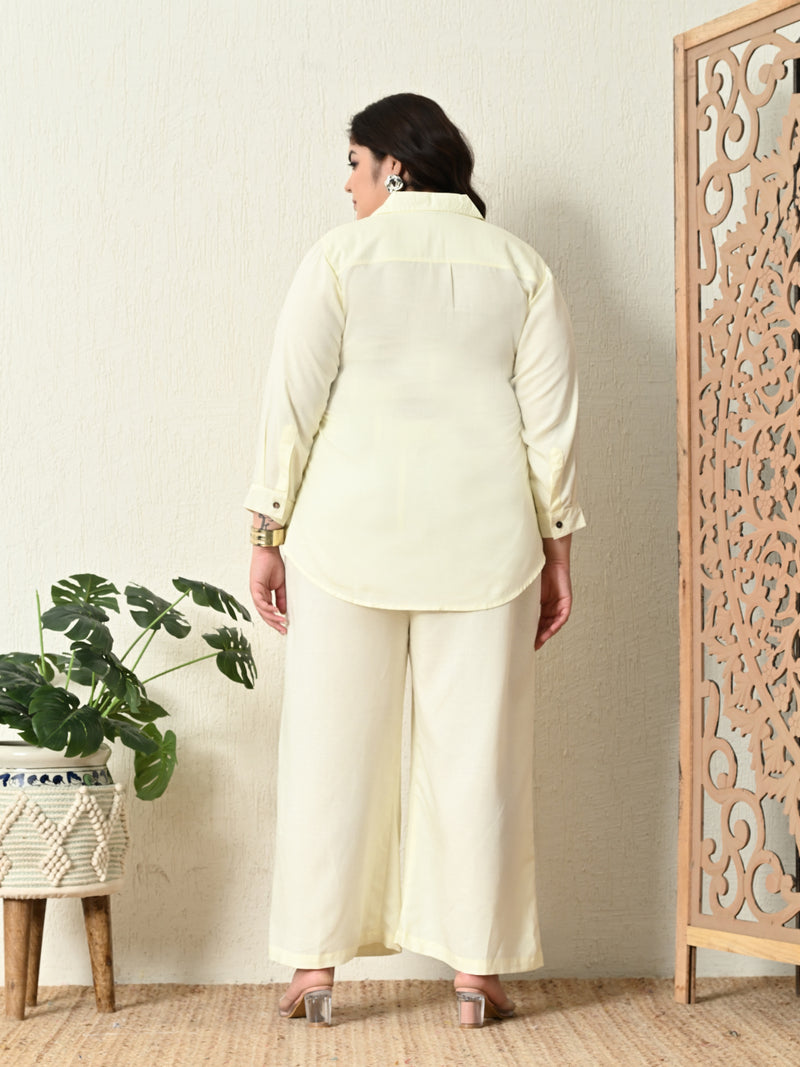 Plus Size Lemon Everyday Shirt Style Linen Co-ord Set