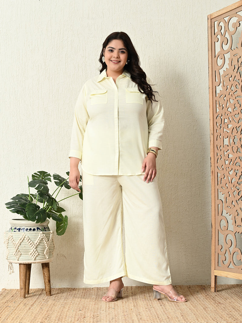 Plus Size Lemon Everyday Shirt Style Linen Co-ord Set