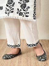 Plus Size White Embroidered Suit Set with Dupatta