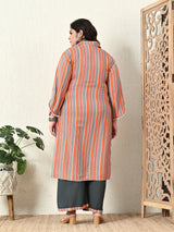 Plus Size Vibrant Multi Collared Kurta Palazzo Set