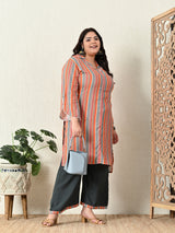 Plus Size Vibrant Multi Collared Kurta Palazzo Set