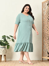 Plus Size Pista Green Crinkle Midi Dress