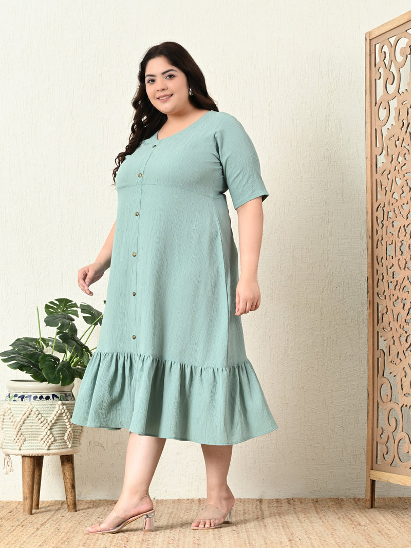 Plus Size Pista Green Crinkle Midi Dress