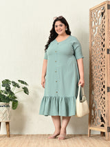 Plus Size Pista Green Crinkle Midi Dress