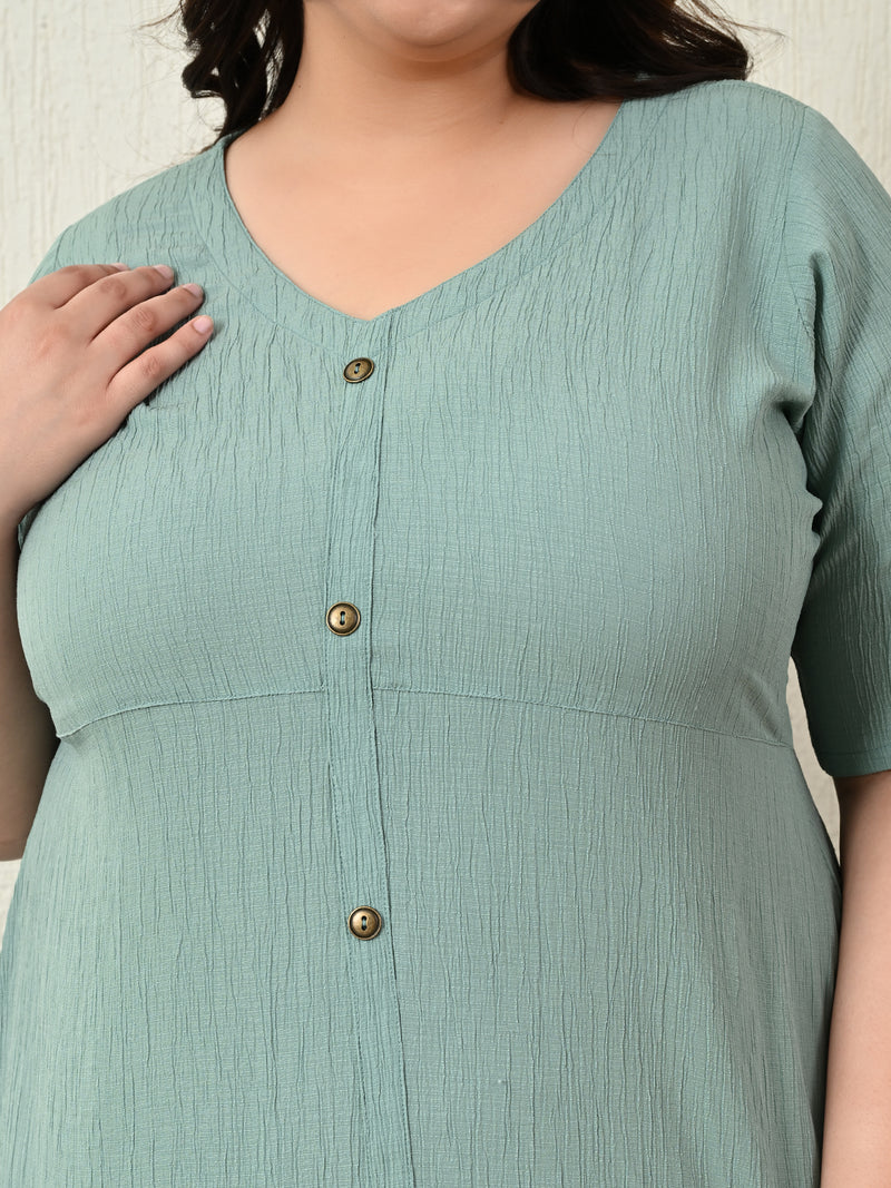 Plus Size Pista Green Crinkle Midi Dress