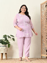 Plus Size Light Lavender Embroidered Co-ord Set