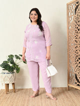 Plus Size Light Lavender Embroidered Co-ord Set