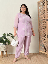 Plus Size Light Lavender Embroidered Co-ord Set