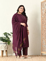 Plus Size Mystical Wine Embellished Zorba Kurta Set with Dupatta