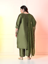 Plus Size Mystical Mehendi Embellished Zorba Kurta Set with Dupatta