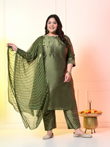 Plus Size Mystical Mehendi Embellished Zorba Kurta Set with Dupatta