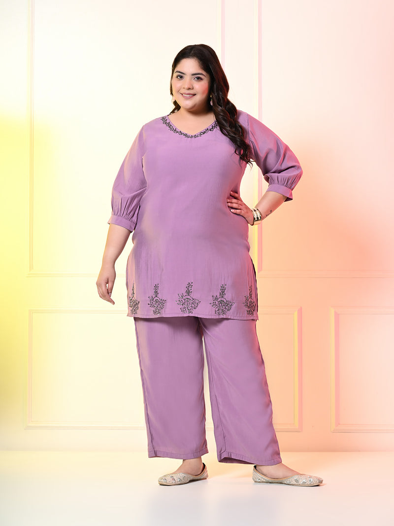 Plus Size Lavender Embellished Co-ord Set