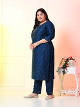 Plus Size Teal Blue Ceroski Kurta Set with Dupatta