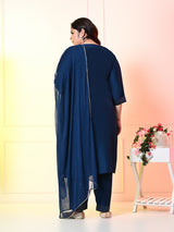 Plus Size Teal Blue Ceroski Kurta Set with Dupatta