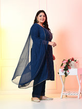 Plus Size Teal Blue Ceroski Kurta Set with Dupatta