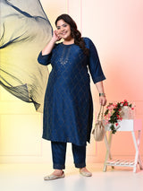 Plus Size Teal Blue Ceroski Kurta Set with Dupatta