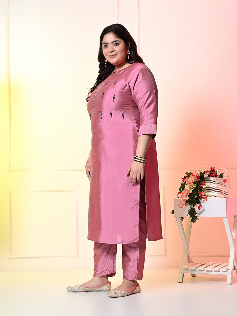 Plus Size Mystical Pink Embellished Zorba Kurta Set with Dupatta