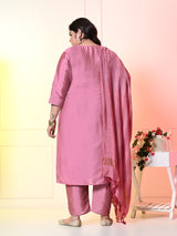 Plus Size Mystical Pink Embellished Zorba Kurta Set with Dupatta