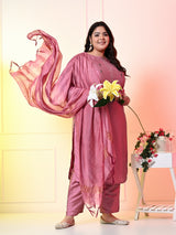 Plus Size Mystical Pink Embellished Zorba Kurta Set with Dupatta