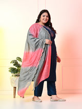 Plus Size Teal Blue Embroidered Kurta Set with Double Dyed Dupatta