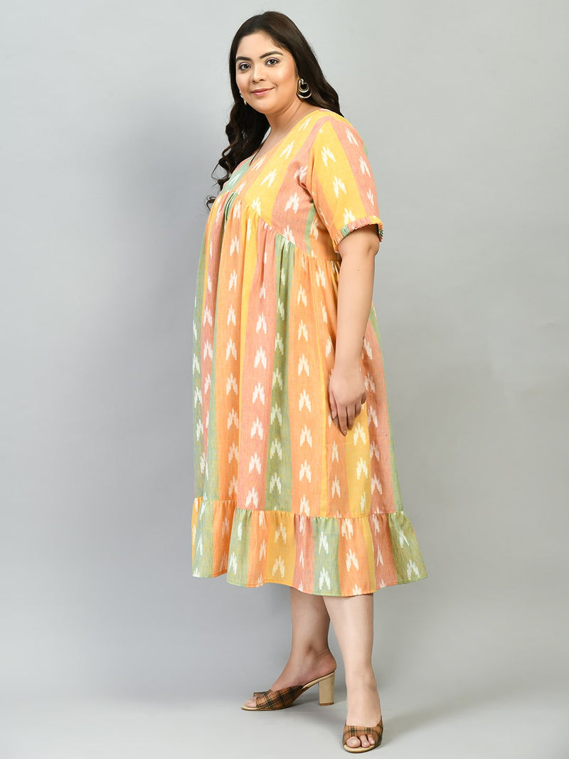 Plus Size Multicolored Ikkat Dress