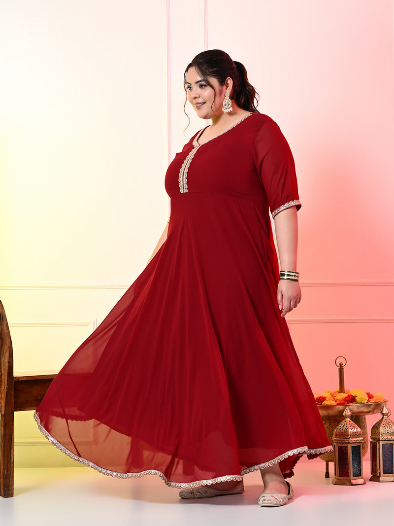 Plus Size Georgette Maroon Anarkali with Dupatta