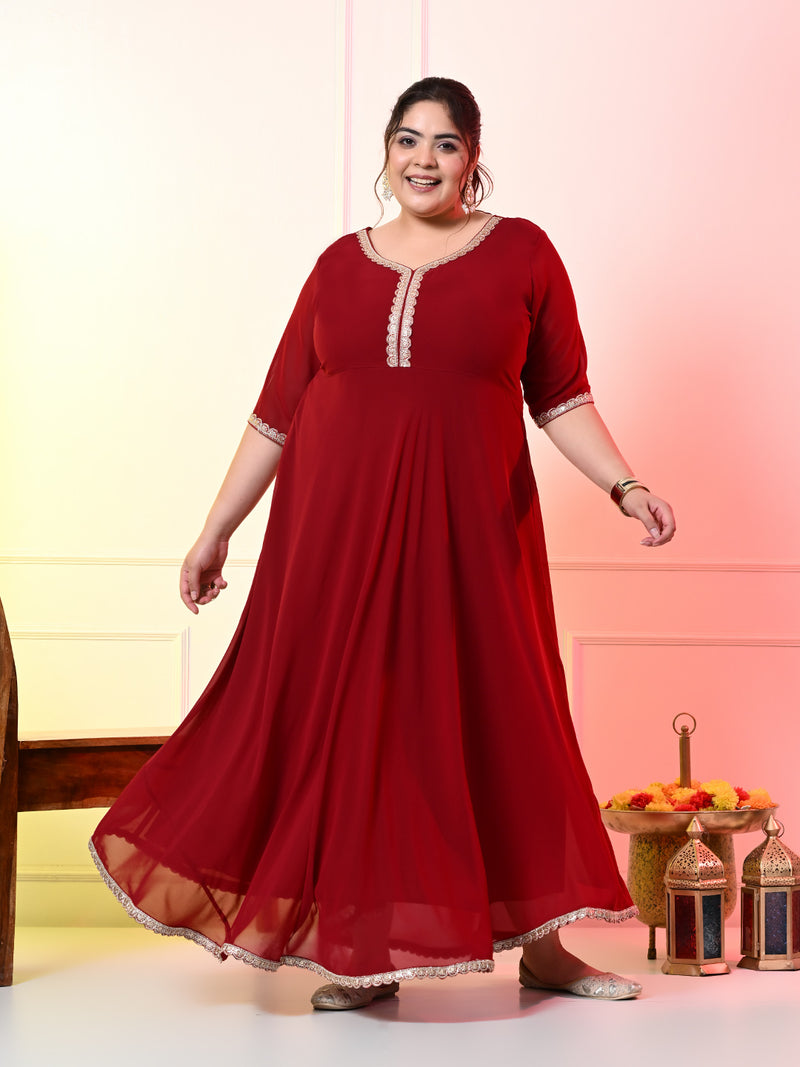 Plus Size Georgette Maroon Anarkali with Dupatta