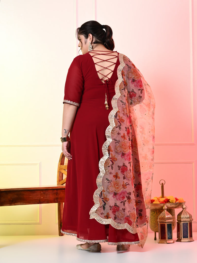 Plus Size Georgette Maroon Anarkali with Dupatta