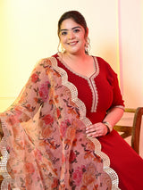 Plus Size Georgette Maroon Anarkali with Dupatta