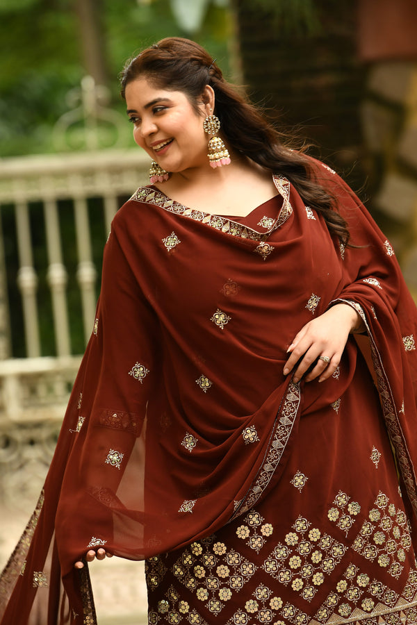Royal Rust Embroidered Sharara Set with Gorgeous Dupatta
