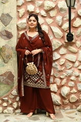Royal Rust Embroidered Sharara Set with Gorgeous Dupatta