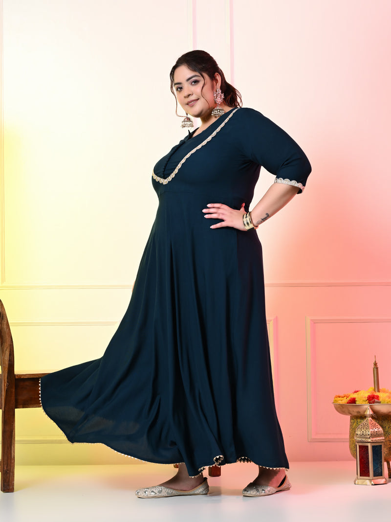 Plus Size Teal Blue Anarkali with Heavy Designer Dupatta