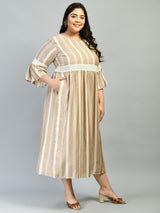 Plus Size Beige Striped Lace Dress