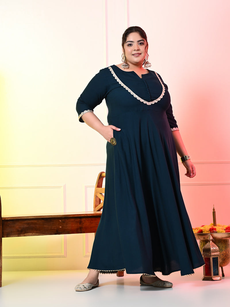 Plus Size Teal Blue Anarkali with Heavy Designer Dupatta