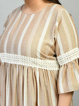 Plus Size Beige Striped Lace Dress