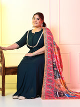 Plus Size Teal Blue Anarkali with Heavy Designer Dupatta