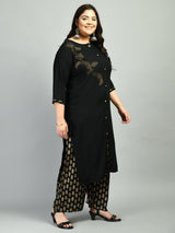 Plus Size Pitch Black Kurta Palazzo Set