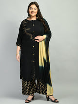 Plus Size Pitch Black Kurta Palazzo Set