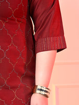 Plus Size Maroon Ceroski Kurta Set with Dupatta